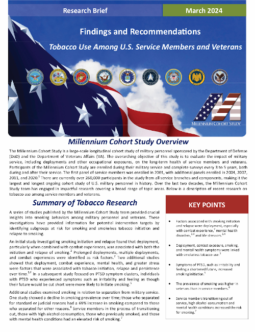 Research Brief Tobacco Use Among U.S. Service Members and Veterans